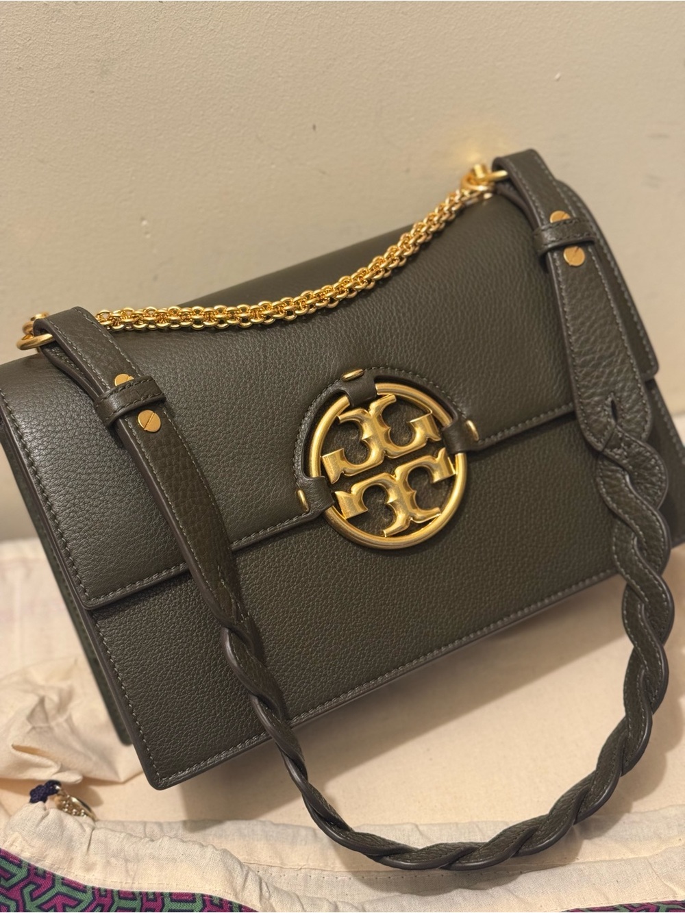 Tory Burch Miller Convertible Shoulder Bag - Leccio Dark Army Green - Like New
